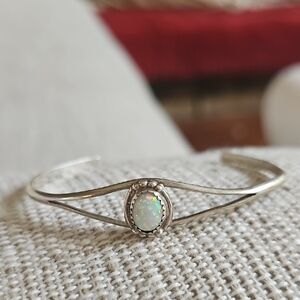 Silver Opal Bracelet Cuff Navajo #1835